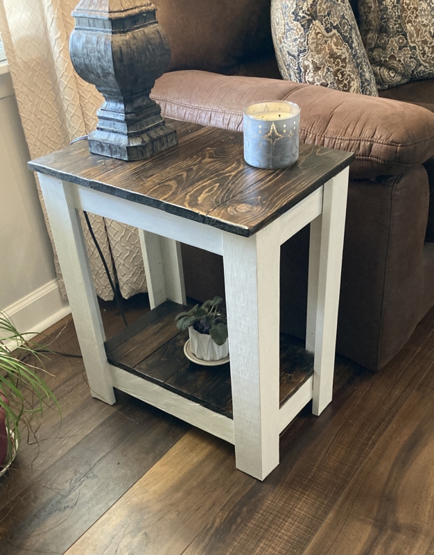 Nightstand Square Chunky Block Legs Distressed Wood Farmhouse
