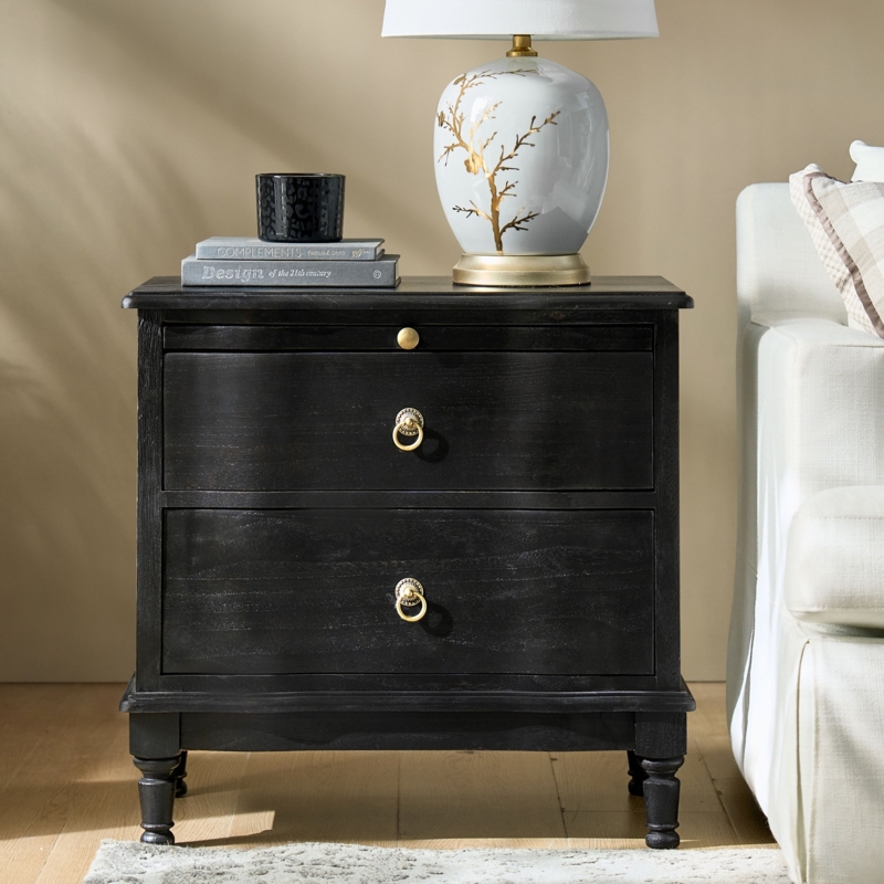 Nightstand Tapered Legs Gold Accents Wood Toned Traditional