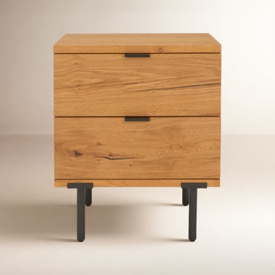 Nightstand, Tapered Legs Light Wood Mid Century Bedside Storage
