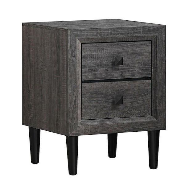 Nightstand Tapered Natural Wood Legs Cutout Handles Mid-Century Retro