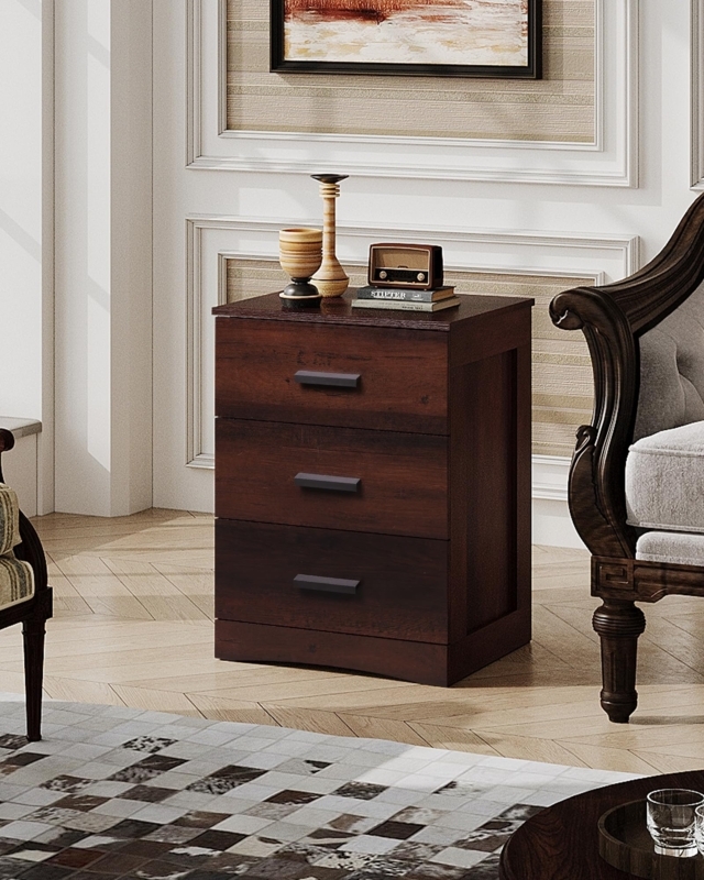 Nightstand Three Drawer Matte Finish Bedside Storage Chest