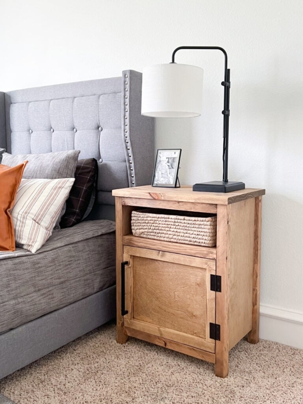 Nightstand Three Tiers Slatted Sides Medium Brown Wood Single Drawer