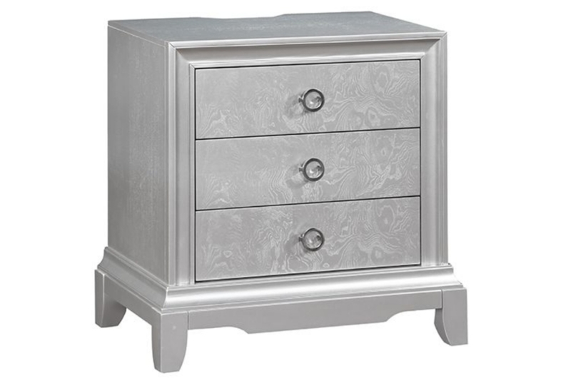 Nightstand, Traditional 3-Drawer with Textured Top Drawer, Bun Feet