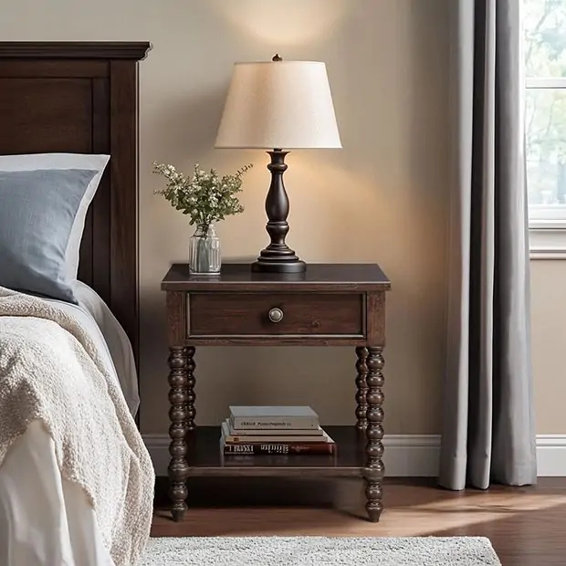 Nightstand Traditional Dark Wood Three Drawer Morocco Brown Storage