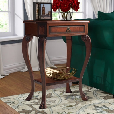 Nightstand Traditional Fluted Legs Carved Apron Brown