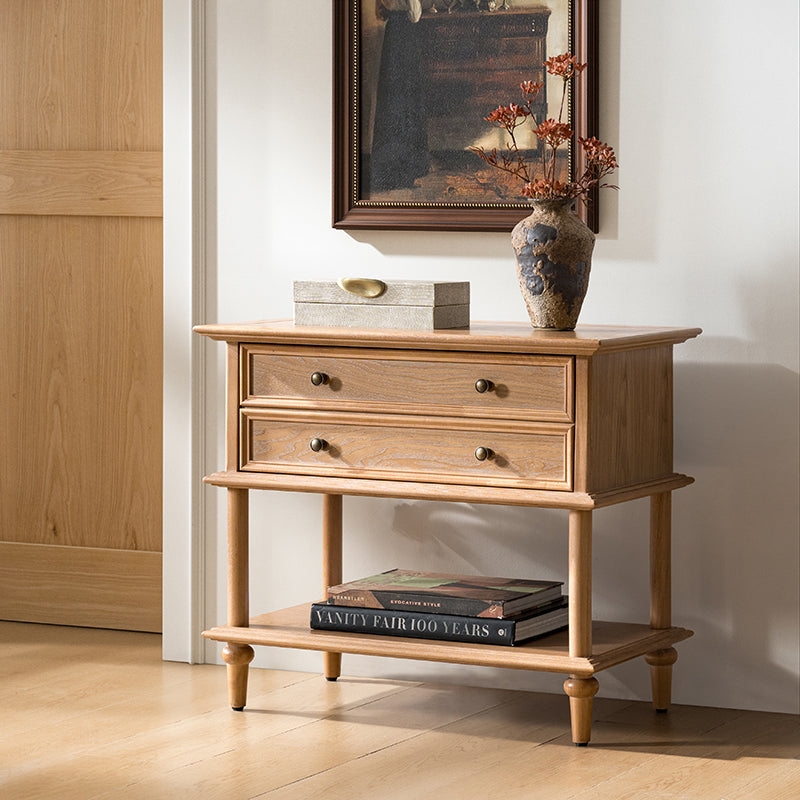 Nightstand Traditional Wood Single Drawer Open Shelf Natural Oak