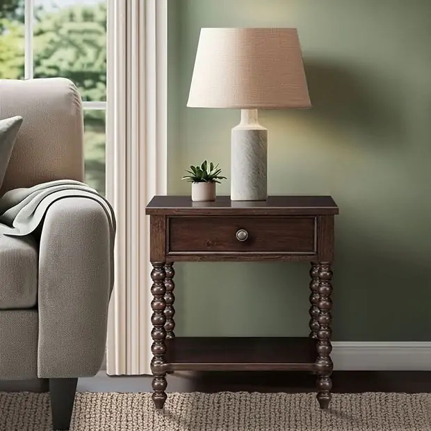 Nightstand Transitional Morocco Brown Two Drawers Mixed Hardware Feet