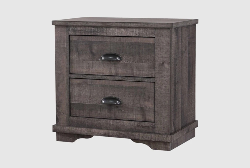 Nightstand Transitional Two Drawers Block Legs Weathered Finish
