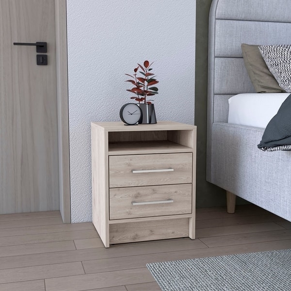 Nightstand Tray Top Two Drawers Horizontal Handles Modern Style