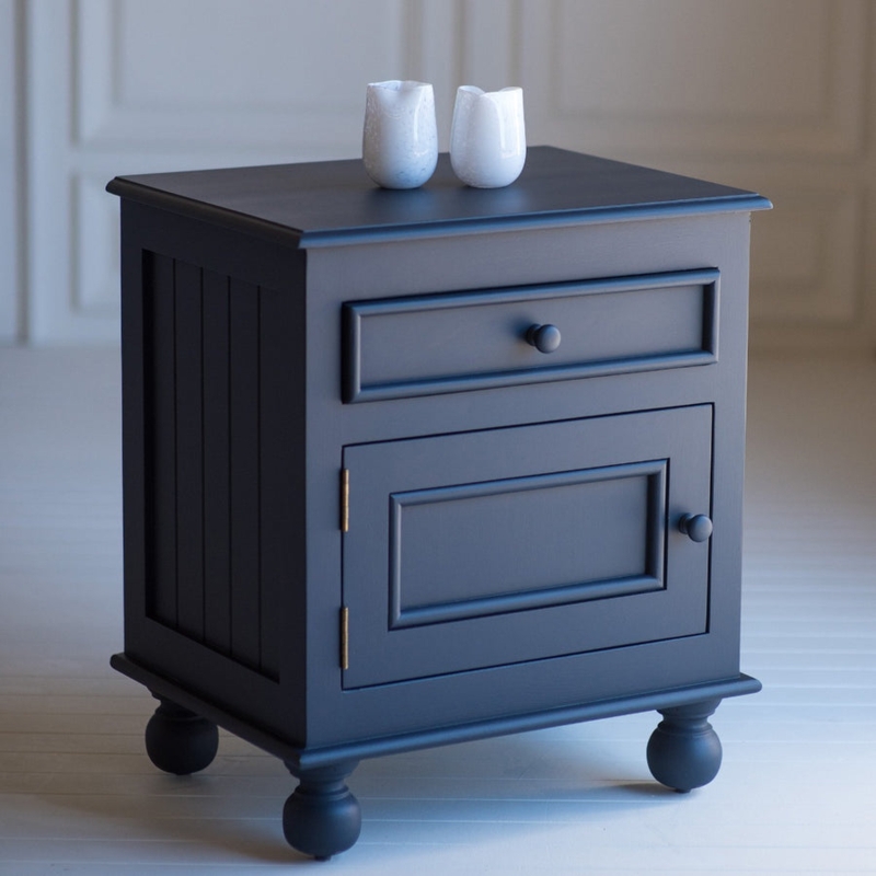 Nightstand Turned Legs White Painted Finish Lower Display Shelf