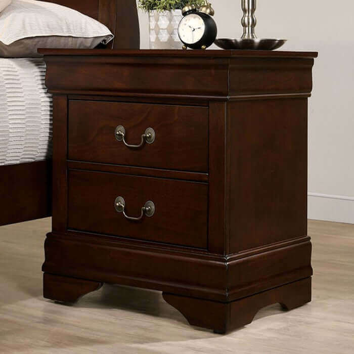 Nightstand Two Drawers Bracket Feet Cherry Finish Classic