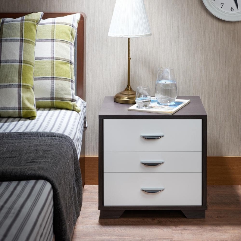Nightstand Two-Tone Espresso and White Open Cubby Single Drawer