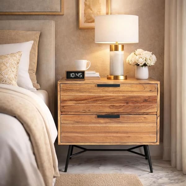 Nightstand Two-Toned Finish Angled Metal Legs Industrial Style