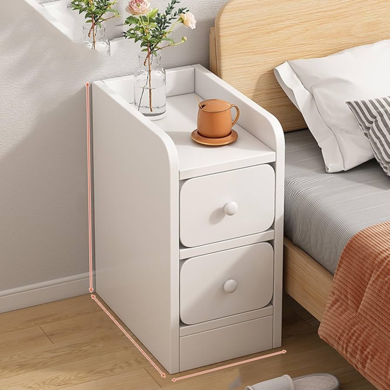 Nightstand, Ultra Narrow Design Light Wood Minimalist Bedside Table