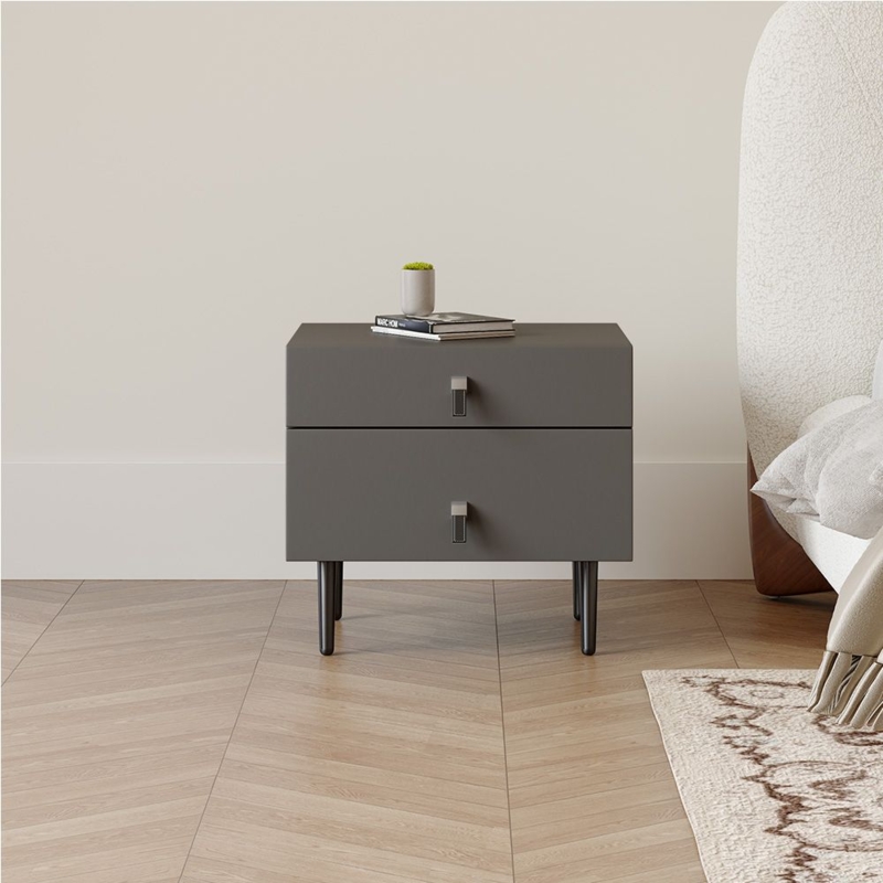 Nightstand Upholstered Cabinet Slim Metal Legs Round Knobs Contemporary