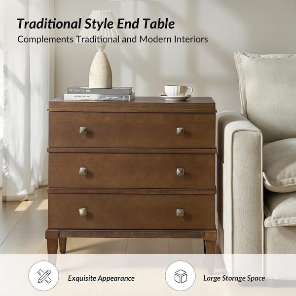 Nightstand Walnut Finish Charging Station Bar Pulls Mid Century
