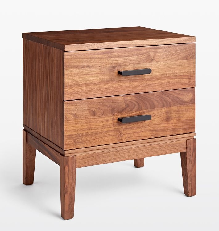Nightstand Walnut Grain Brass Hardware Mid-Century Style