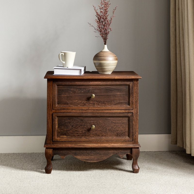 Nightstand Walnut Integrated Charging Station Transitional Style