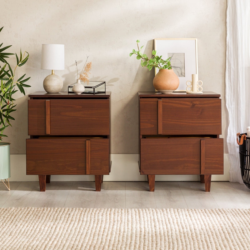 Nightstand Walnut Mid-Century Modern Angled Legs Integrated Pulls