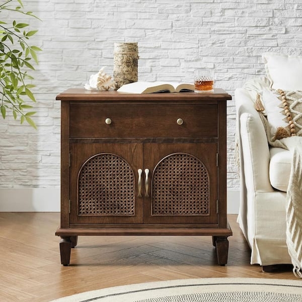 Nightstand Walnut with Power Outlet Mid-Century Modern USB Charging