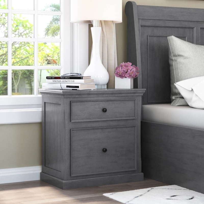 Nightstand Weathered Finish Mitered Box Frame Rustic Modern Farmhouse