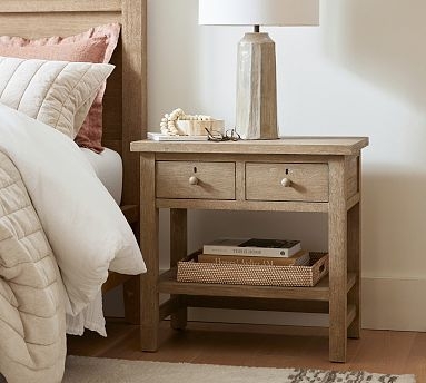 Nightstand Weathered Wood Finish Square Legs Farmhouse Styling