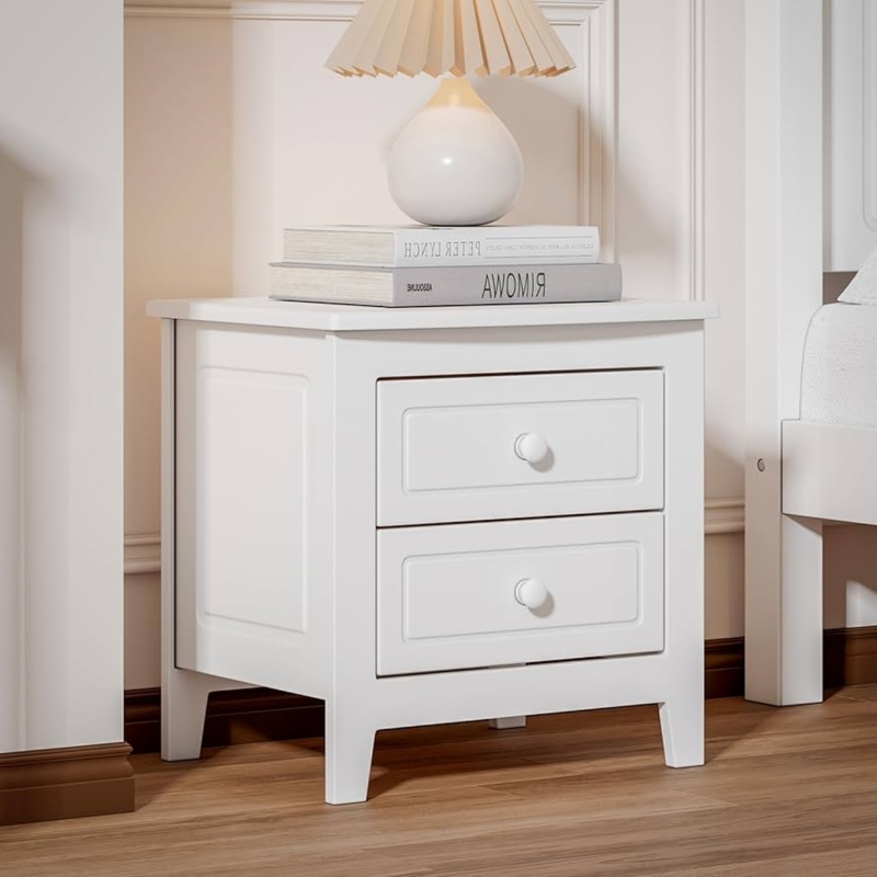 Nightstand White and Wood Splayed Legs Retro Bedroom Furniture