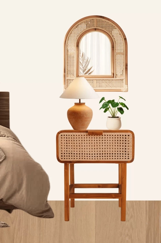 Nightstand White Geometric Textured Drawers with Gold Knob Hardware