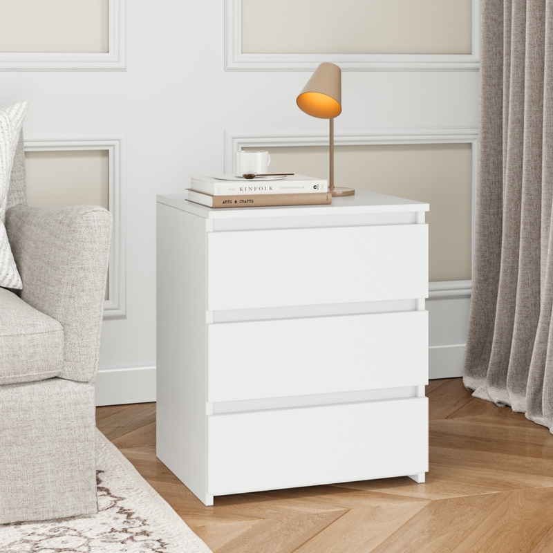 Nightstand White Gold Capped Legs Three Drawers Accent Chest