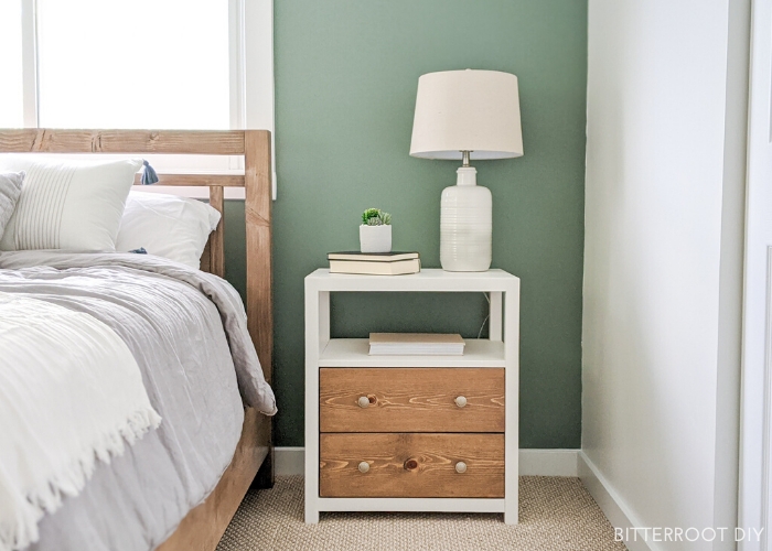Nightstand White X Frame Sides Brown Wood Top Single Drawer Two Toned