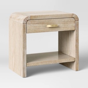 Nightstand with Arched Sides, Natural Wood, and Linear Grain Texture