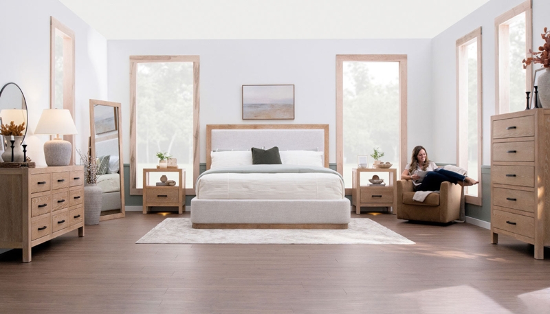 Nightstand with Black Metal Frame & Open Shelf Modern Wood Styling