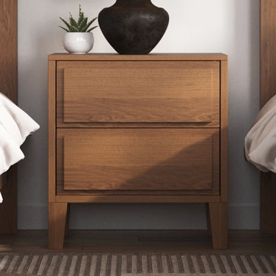 Nightstand With Built-in Charging Mid Century Wood Two Drawers