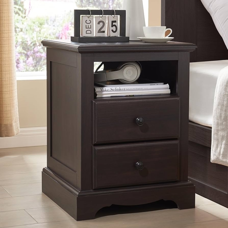 Nightstand with Charging Station and Open Shelf Rustic Power Table