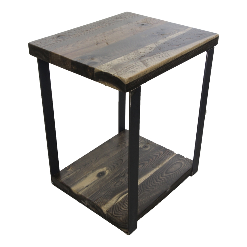 Nightstand with Distressed Wood Look and Slim Metal Sled Base