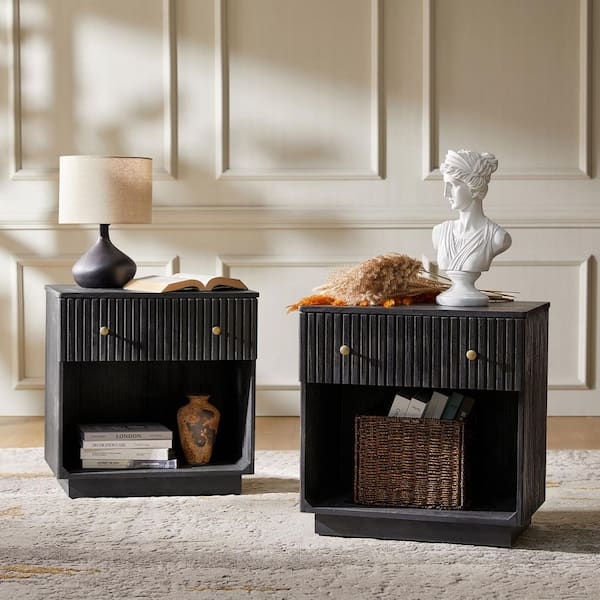 Nightstand with Drawer and Shelf Combo, Mid-Century Style