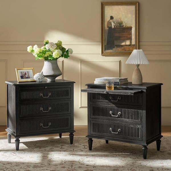 Nightstand with Fluted Fronts and Gold Leg Caps
