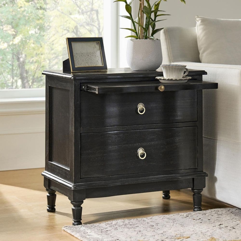 Nightstand with Gold Hardware, Modern Transitional Style