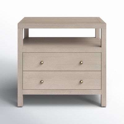 Nightstand with Grasscloth Texture, Recessed Plinth Base, and Two Drawers