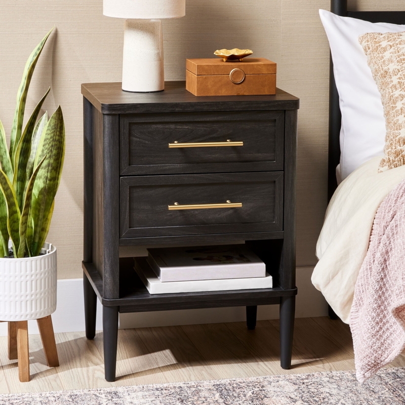Nightstand with Metal Pedestal Base, Charcoal Finish