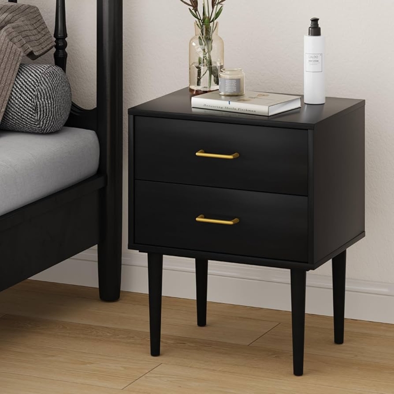 Nightstand with Metallic Accents and Tapered Legs, Contemporary Style