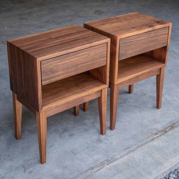 Nightstand with Mitered Corners and Single Drawer in Walnut Finish