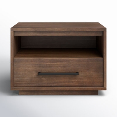 Nightstand with Mixed Material Design, Black Metal Box Frame