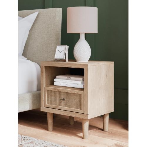 Nightstand with One Drawer and Large Open Storage Cubby Wood Finish