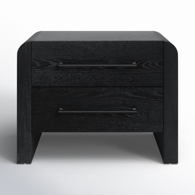 Nightstand with Open Bottom Shelf, Two Drawers, Gold Knobs
