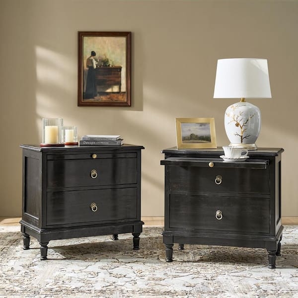 Nightstand with Open Shelf and Built-in Outlet