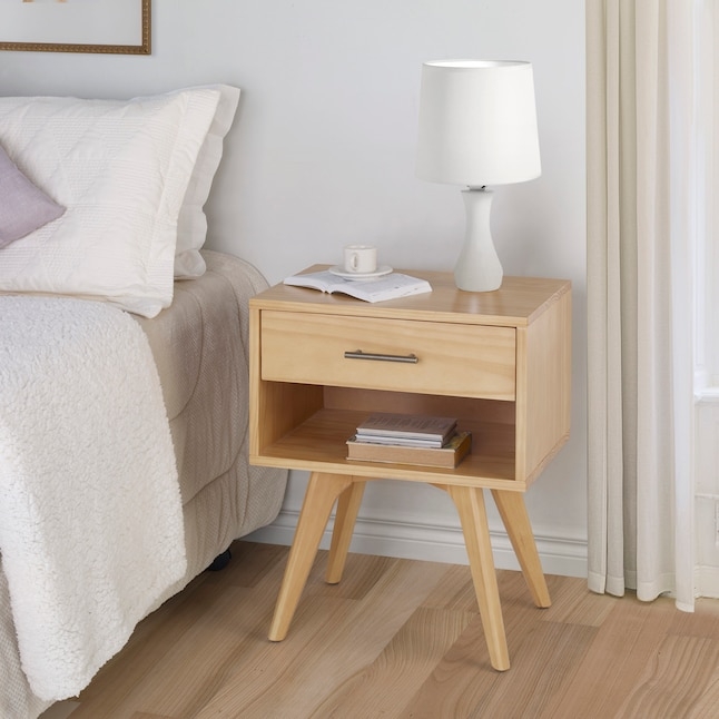 Nightstand with Open Shelf Tapered Legs Scandinavian Bedside Table