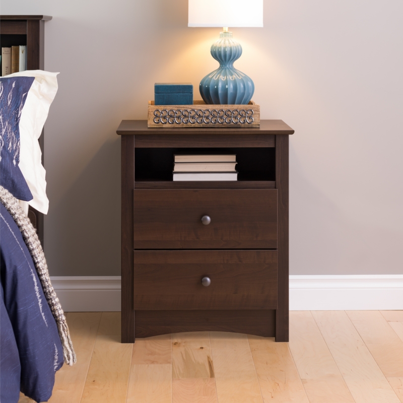 Nightstand with Open Storage Cubby and Two Drawers Contemporary Cubby