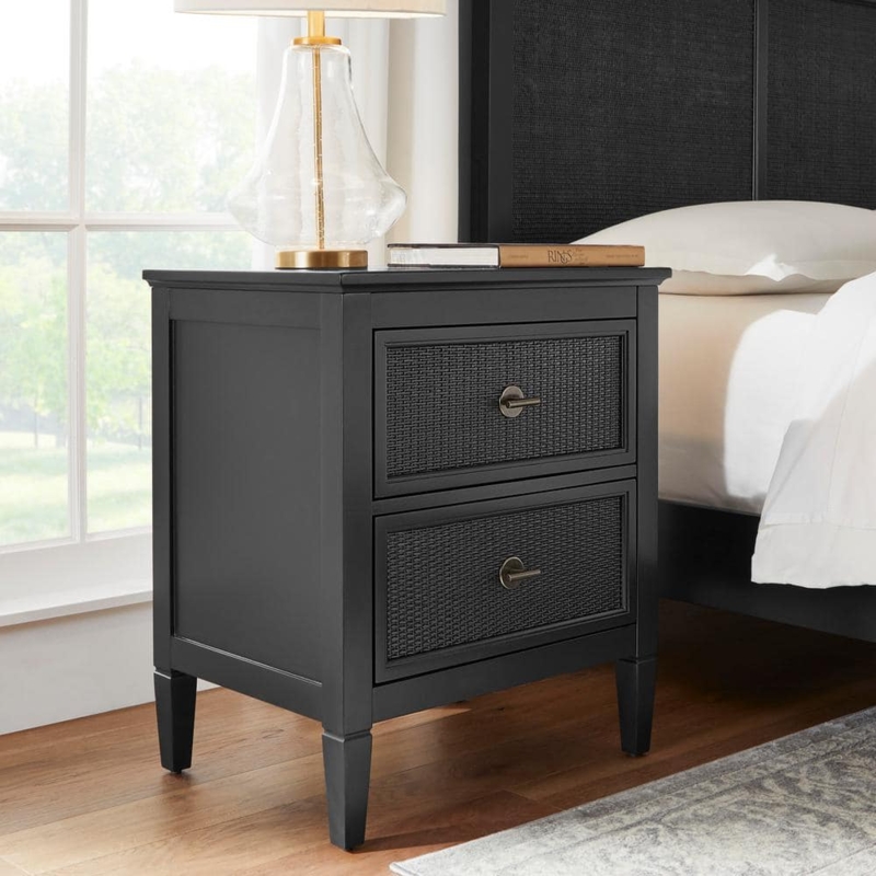 Nightstand with Rattan Cane Drawers, Boho Contrast