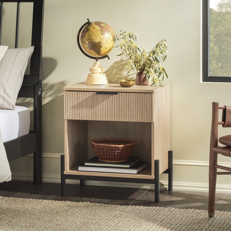 Nightstand with Reeded Drawer Front in Mocha Wood Finish